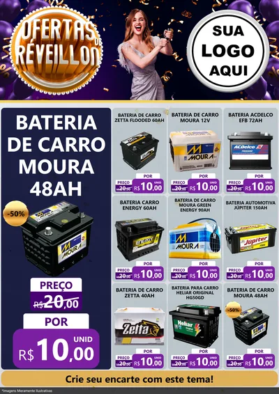 Modelo de Encarte para Encarte A4 Vertical com o tema Ofertas de Réveillon para Baterias Elétricas