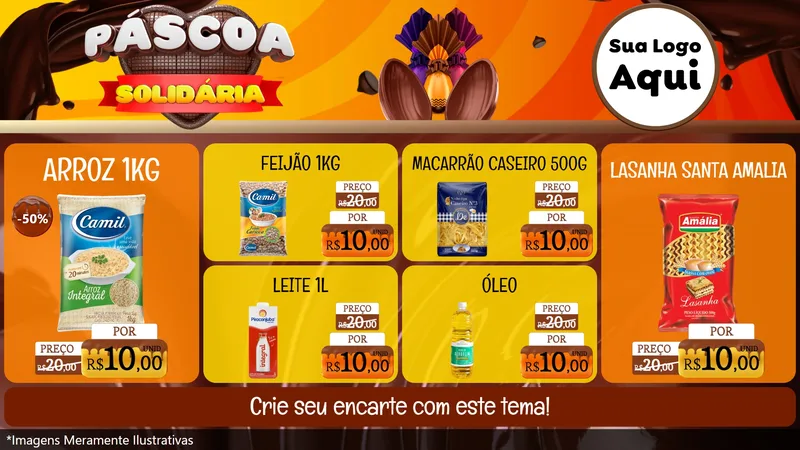Modelo de TV para TV Horizontal com o tema Páscoa Solidária para Supermercado
