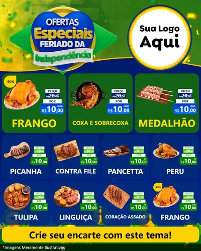 Modelo de Rede Social para Feed Instagram com o tema Ofertas Especiais Feriado da Independência para Assados