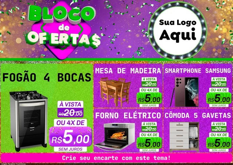 Modelo de Encarte para Encarte A4 Horizontal com o tema Bloco de Ofertas para Móveis e Eletro