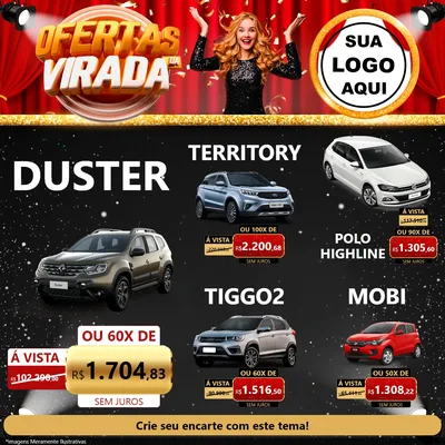 Modelo de Rede Social para Feed Facebook com o tema Ofertas da Virada para Concessionaria de Carros