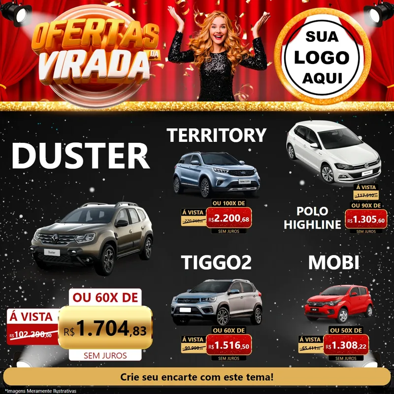Modelo de Rede Social para Feed Facebook com o tema Ofertas da Virada para Concessionaria de Carros