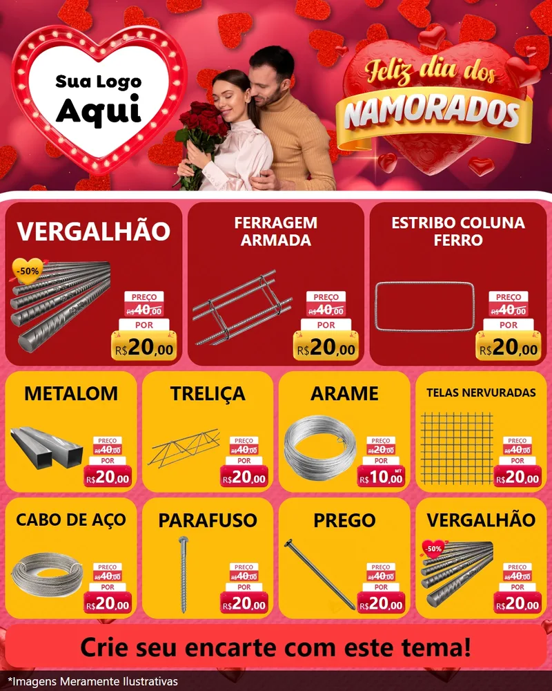 Modelo de Rede Social para Feed Instagram com o tema Feliz Dia Dos Namorados para Ferragens