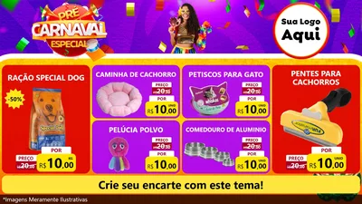 Modelo de TV para TV Horizontal com o tema Pré-Carnaval Especial para Pet Shop