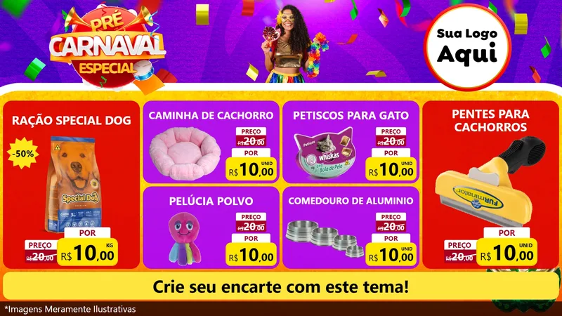 Modelo de TV para TV Horizontal com o tema Pré-Carnaval Especial para Pet Shop