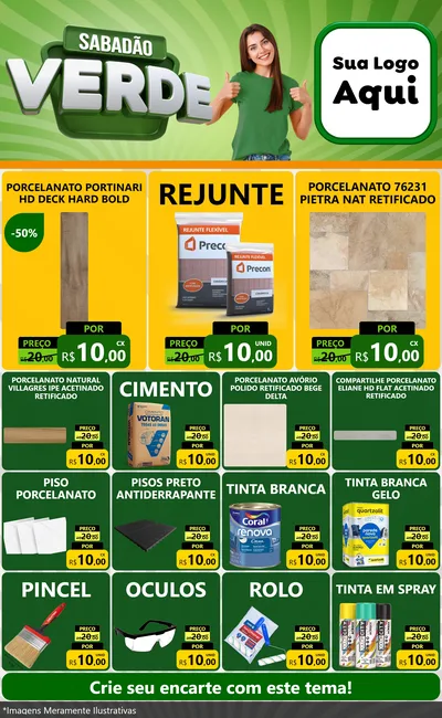 Modelo de Encarte para Encarte Grande com o tema Sabadão Verde para Pisos e revestimentos
