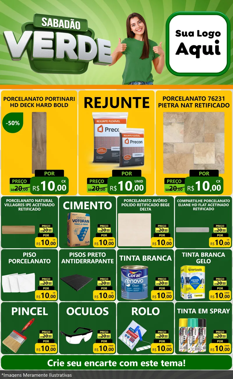 Modelo de Encarte para Encarte Grande com o tema Sabadão Verde para Pisos e revestimentos