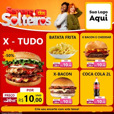 Modelo de Rede Social para Feed Facebook com o tema Semana dos Solteiros para Hamburgueria