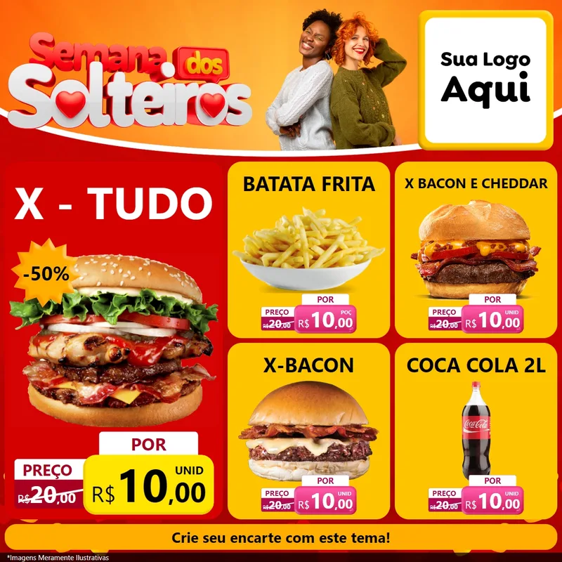 Modelo de Rede Social para Feed Facebook com o tema Semana dos Solteiros para Hamburgueria