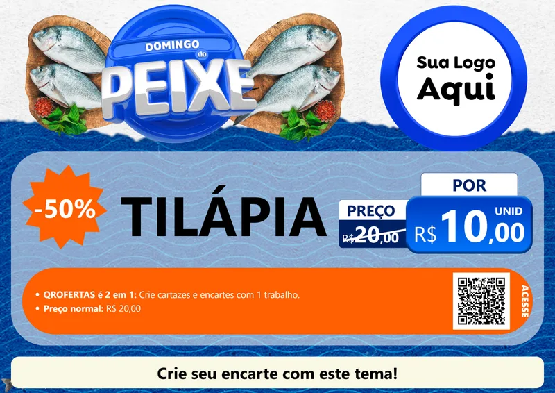 Modelo de Cartaz para Cartaz A4 Horizontal com o tema Domingo do Peixe para Peixaria