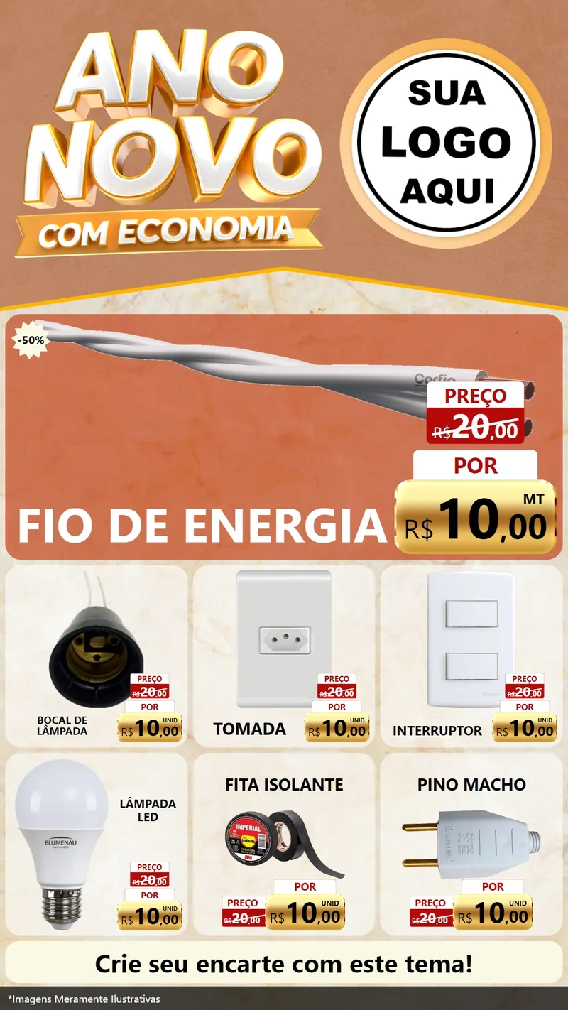 Modelo de Rede Social para Stories com o tema Ano Novo Com Economia para Materiais Elétricos