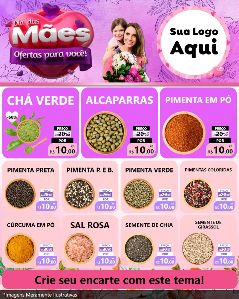 Modelo de Rede Social para Feed Instagram com o tema Dia das Mães Ofertas para Você! para Produtos Naturais