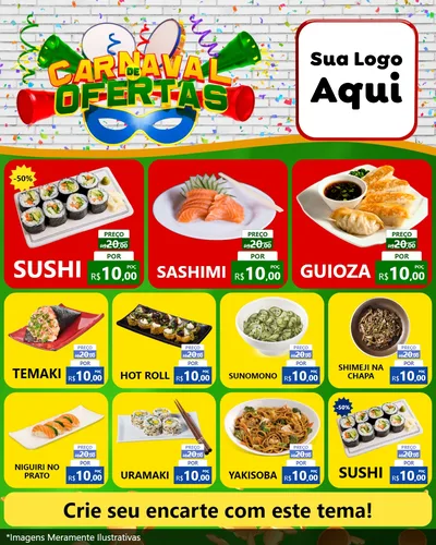 Modelo de Rede Social para Feed Instagram com o tema Carnaval de Ofertas para Comida japonesa