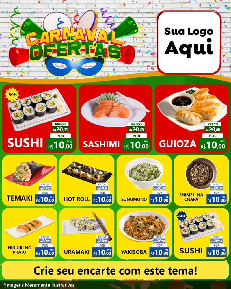 Modelo de Rede Social para Feed Instagram com o tema Carnaval de Ofertas para Comida japonesa