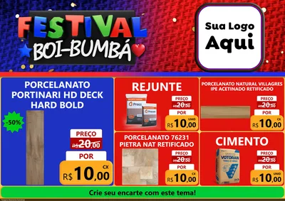 Modelo de Encarte para Encarte A4 Horizontal com o tema Festival Boi-Bumbá para Pisos e revestimentos