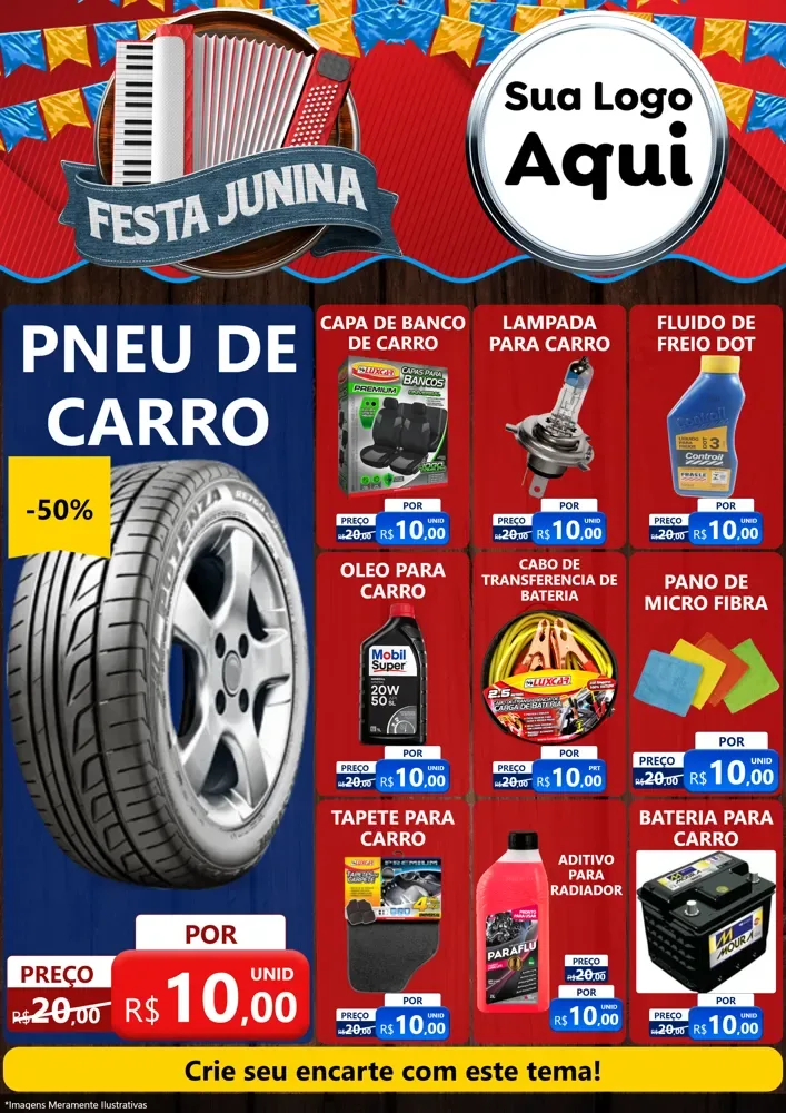Modelo de Encarte para Encarte A4 Vertical com o tema Festa Junina para Auto peças