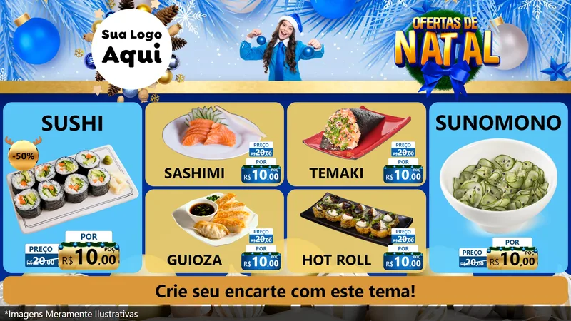 Modelo de TV para TV Horizontal com o tema Ofertas de Natal para Comida japonesa