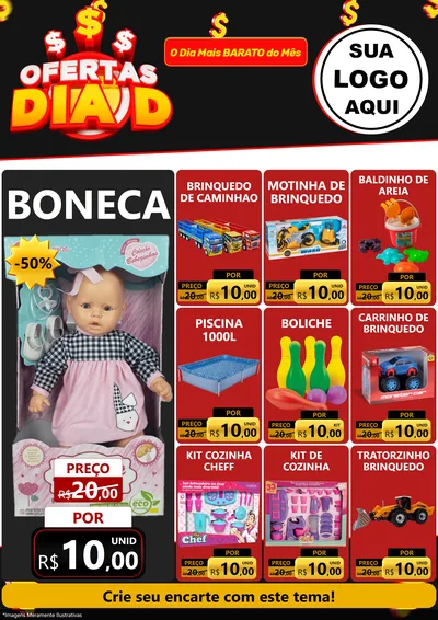 Modelo de Encarte para Encarte A4 Vertical com o tema Ofertas Dia D para Brinquedos