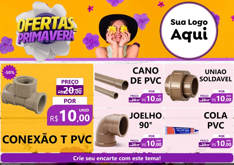 Modelo de Encarte para Encarte A4 Horizontal com o tema Ofertas Da Primavera para Tubos e conexões