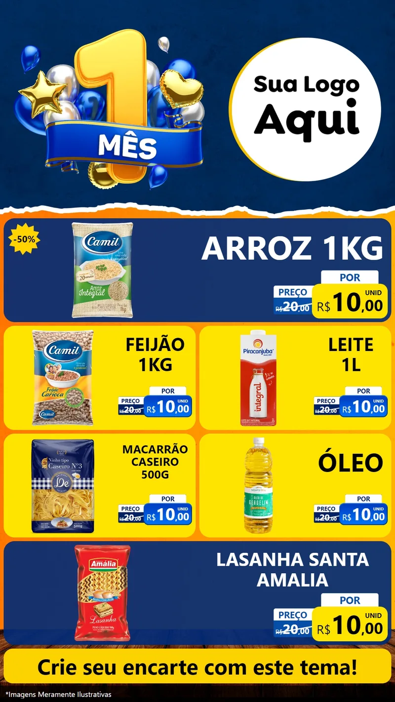Modelo de TV para TV Vertical com o tema Um Mês de Aniversário para Supermercado