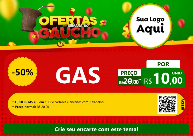 Modelo de Cartaz para Cartaz A4 Horizontal com o tema Ofertas Semana Do Gaúcho para Água e gás