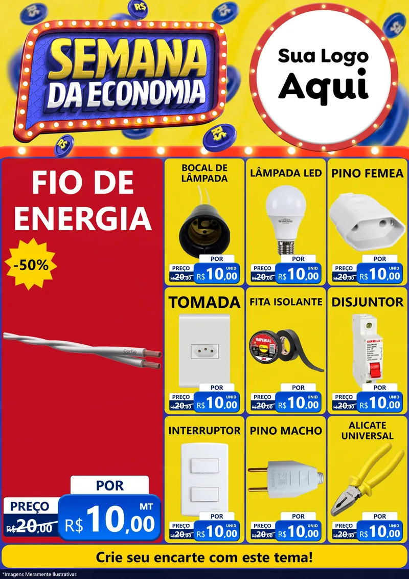 Modelo de Encarte para Encarte A4 Vertical com o tema Semana da Economia para Materiais Elétricos