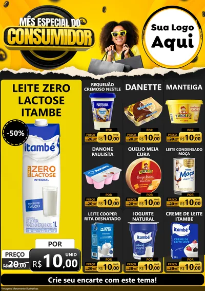 Modelo de Encarte para Encarte A4 Vertical com o tema Mês Especial do Consumidor para Frios e Laticínios