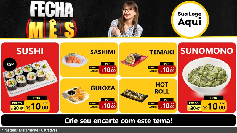 Modelo de TV para TV Horizontal com o tema Fecha Mês para Comida japonesa