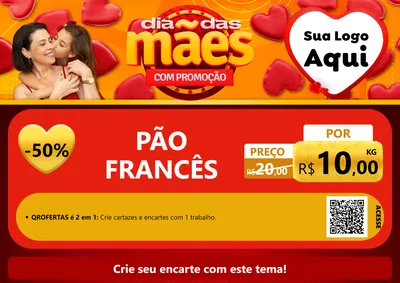 Modelo de Cartaz para Cartaz A4 Horizontal com o tema Dia das Mães com Promoção para Padaria