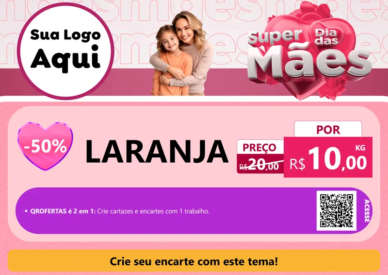 Modelo de Cartaz para Cartaz A4 Horizontal com o tema Super Dia Das Mães para Hortifrúti