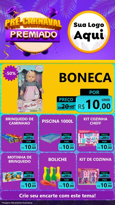 Modelo de Rede Social para Stories com o tema Pré-Carnaval Premiado para Brinquedos