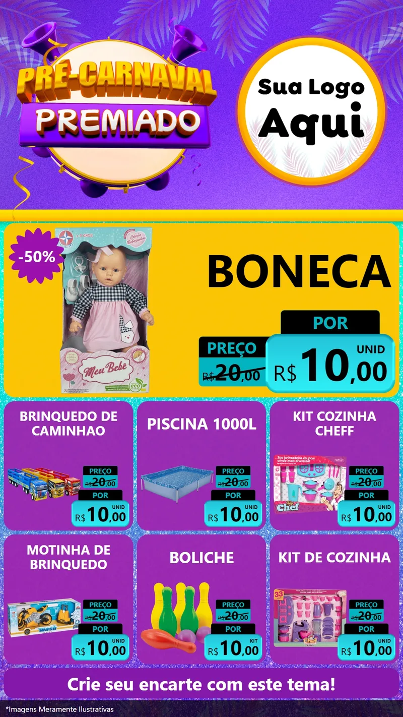 Modelo de Rede Social para Stories com o tema Pré-Carnaval Premiado para Brinquedos