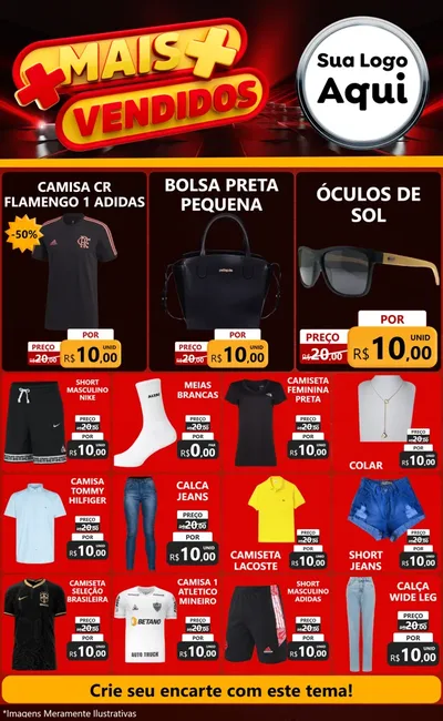 Modelo de Encarte para Encarte Grande com o tema Mais Vendidos para Roupas e acessórios