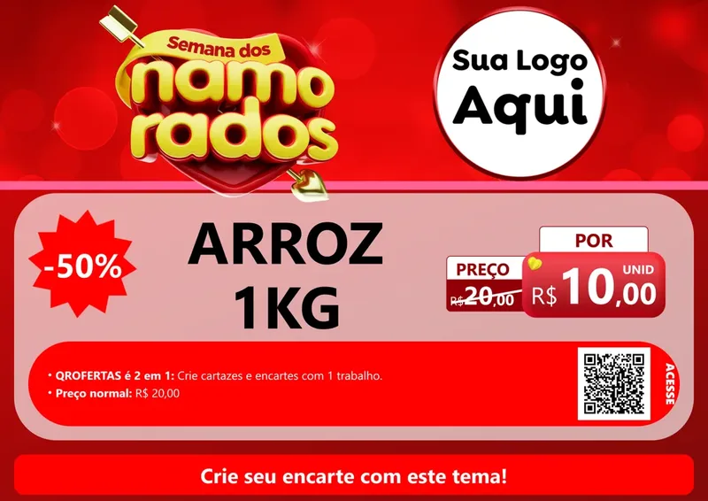 Modelo de Cartaz para Cartaz A4 Horizontal com o tema Semana dos namorados para Supermercado
