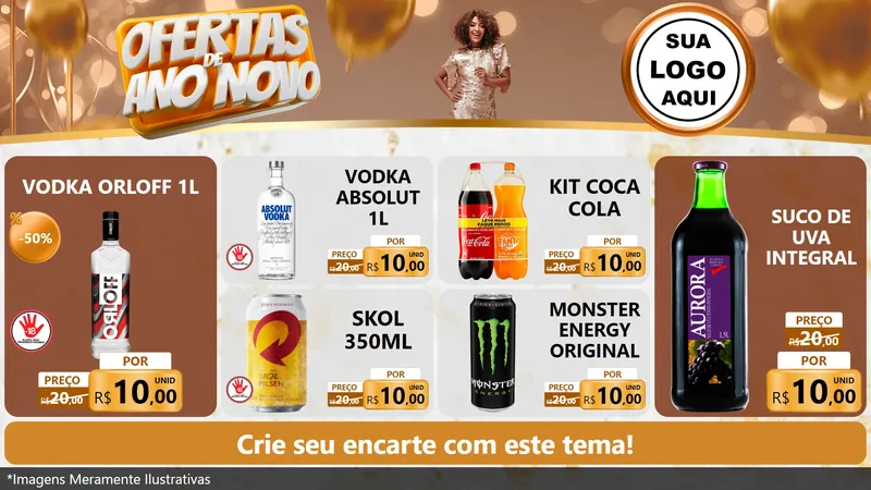 Modelo de TV para TV Horizontal com o tema Ofertas de Ano Novo para Distribuidora de bebidas