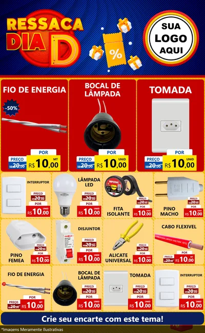 Modelo de Encarte para Encarte Grande com o tema Ressaca Dia D para Materiais Elétricos