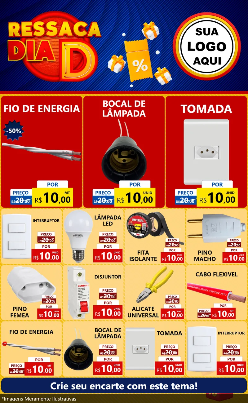 Modelo de Encarte para Encarte Grande com o tema Ressaca Dia D para Materiais Elétricos