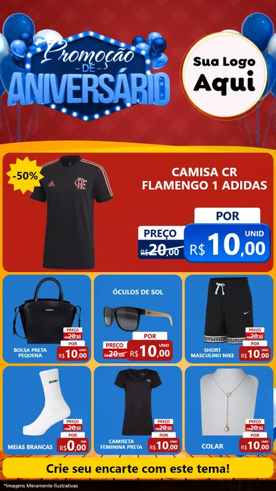 Modelo de Rede Social para Stories com o tema Promoção de Aniversário para Roupas e acessórios