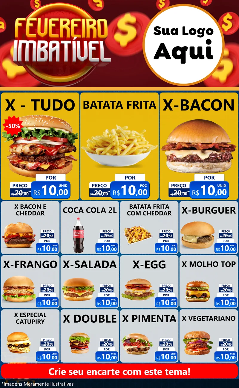 Modelo de Encarte para Encarte Grande com o tema Fevereiro Imbatível para Hamburgueria