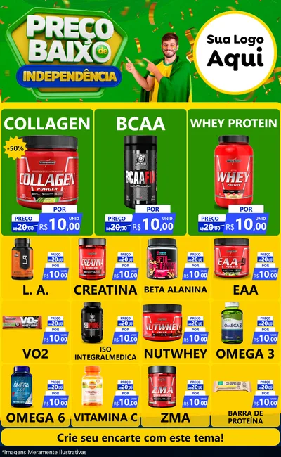 Modelo de Encarte para Encarte Grande com o tema Preço Baixo de Independência para Suplementos alimentares