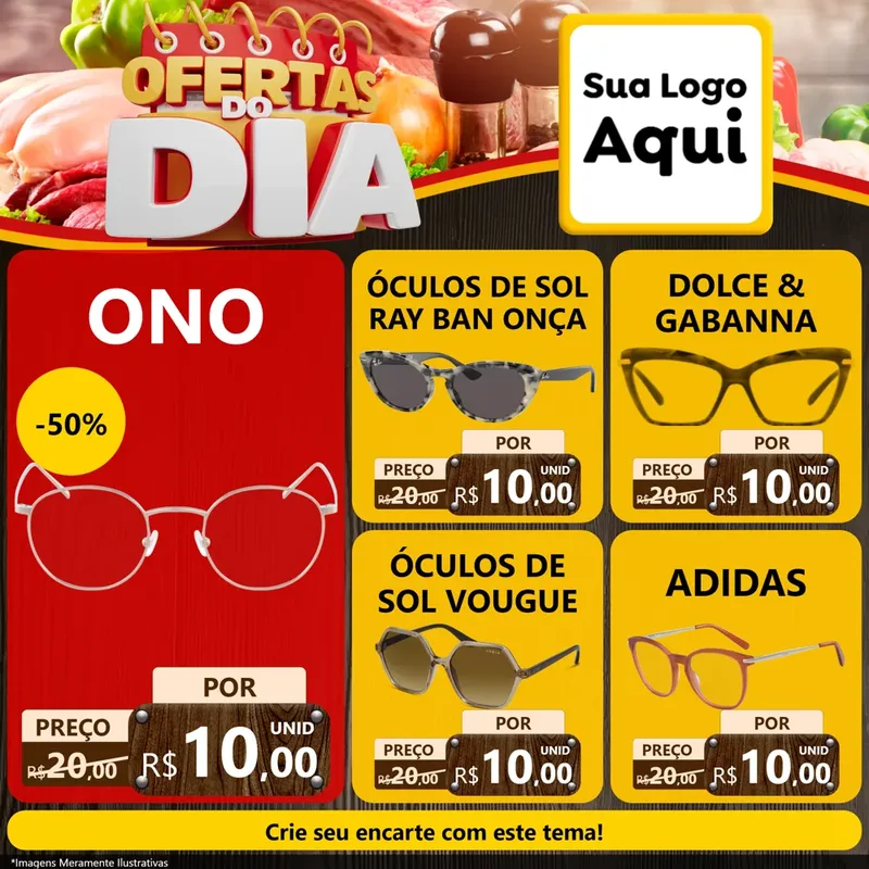 Modelo de Rede Social para Feed Facebook com o tema Ofertas do Dia para Óticas