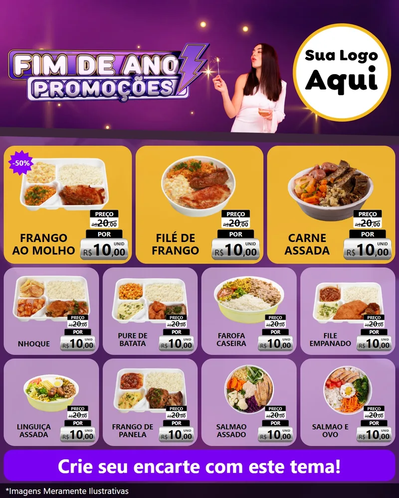Modelo de Rede Social para Feed Instagram com o tema Fim de Ano Promoções para Restaurante