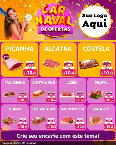 Modelo de Rede Social para Feed Instagram com o tema Carnaval de Ofertas para Açougue