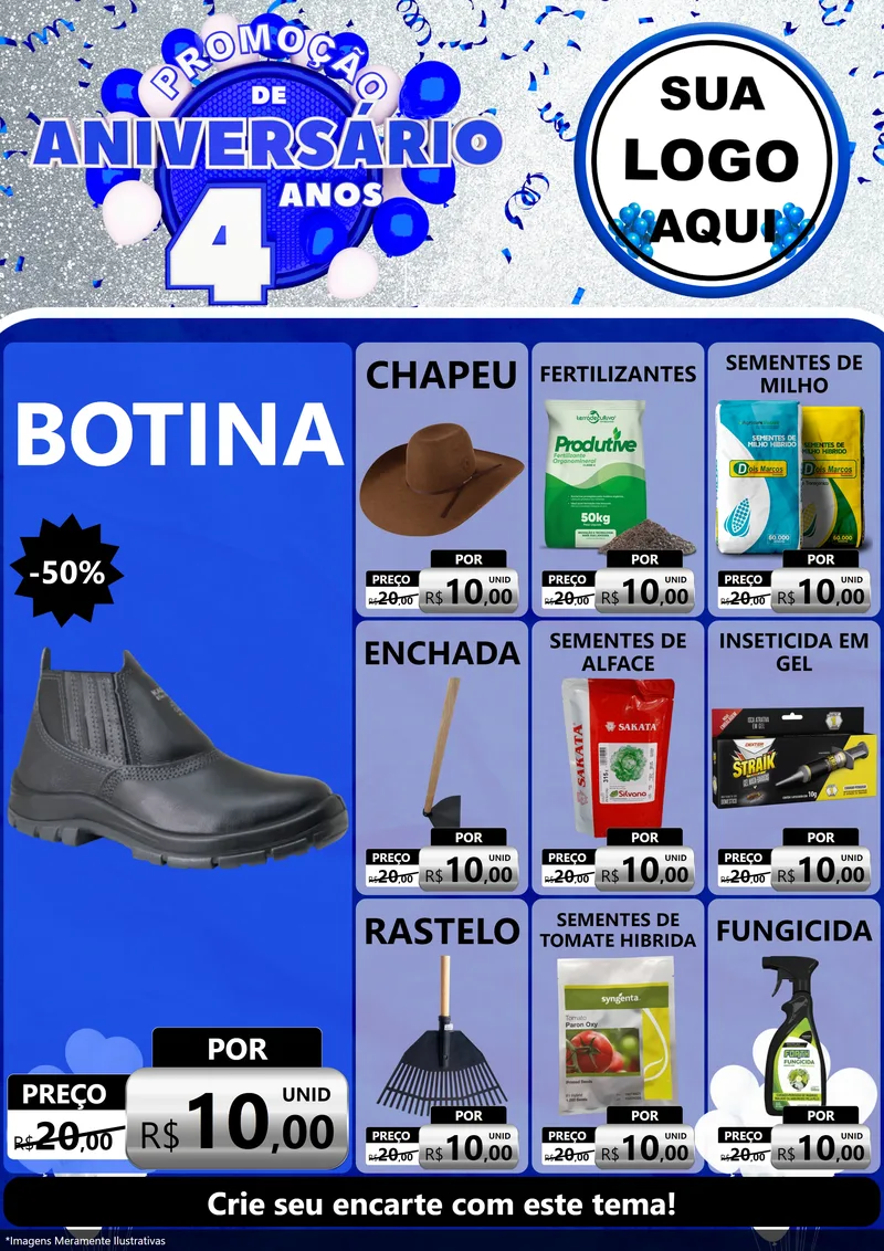 Modelo de Encarte para Encarte A4 Vertical com o tema Promoção de Aniversário - 4 Anos para Agropecuária