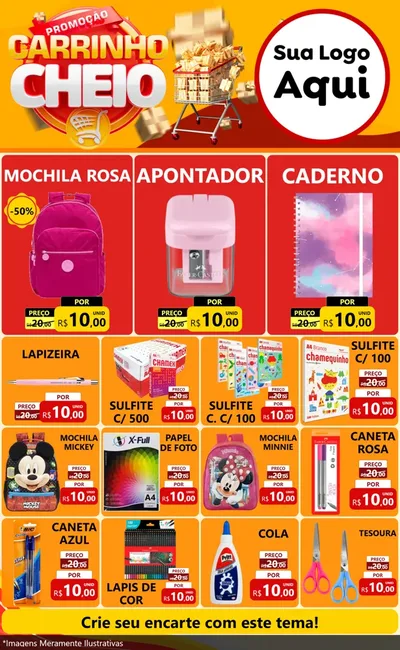 Modelo de Encarte para Encarte Grande com o tema Promoção carrinho cheio para Papelaria