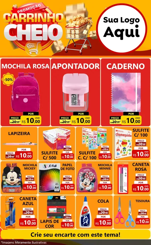 Modelo de Encarte para Encarte Grande com o tema Promoção carrinho cheio para Papelaria
