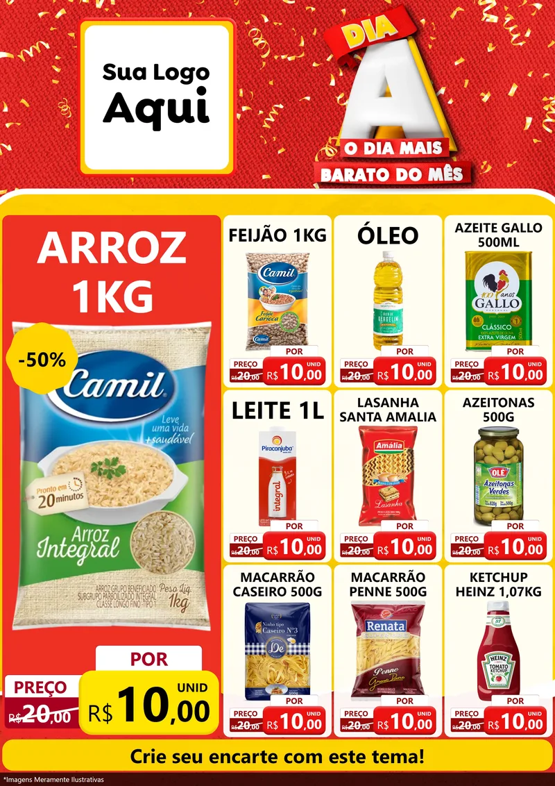Modelo de Encarte para Encarte A4 Vertical com o tema Dia A o Dia Mais Barato do Mês para Supermercado
