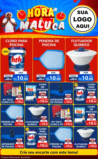 Modelo de Encarte para Encarte Grande com o tema Hora Maluca para Produtos para Piscina