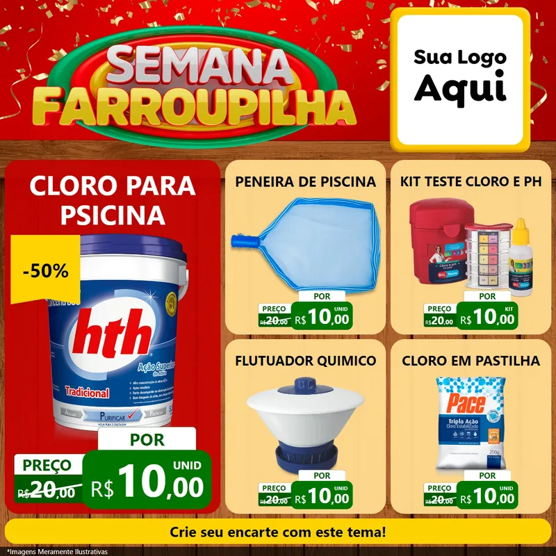 Modelo de Rede Social para Feed Facebook com o tema Semana Farroupilha para Produtos para Piscina