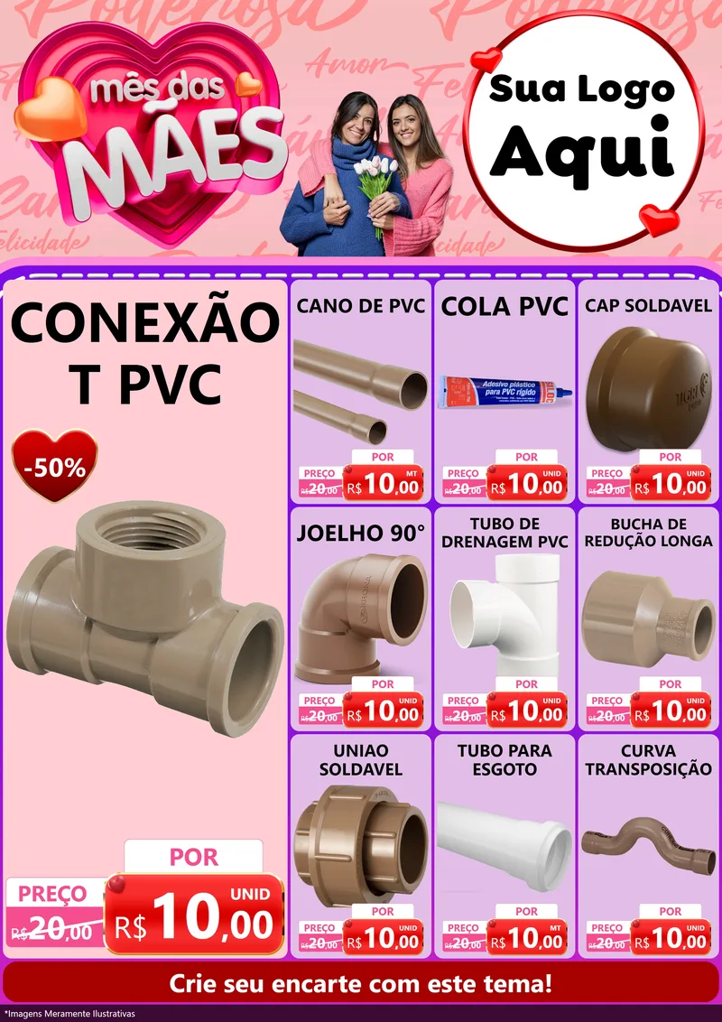 Modelo de Encarte para Encarte A4 Vertical com o tema Mês Das Mães para Tubos e conexões